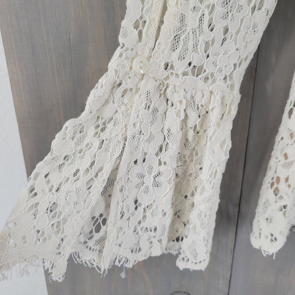 Rose + Olive Lace Blouse Women Size S Ivory Bell Sleeve Romantic Coquette - Picture 5 of 9